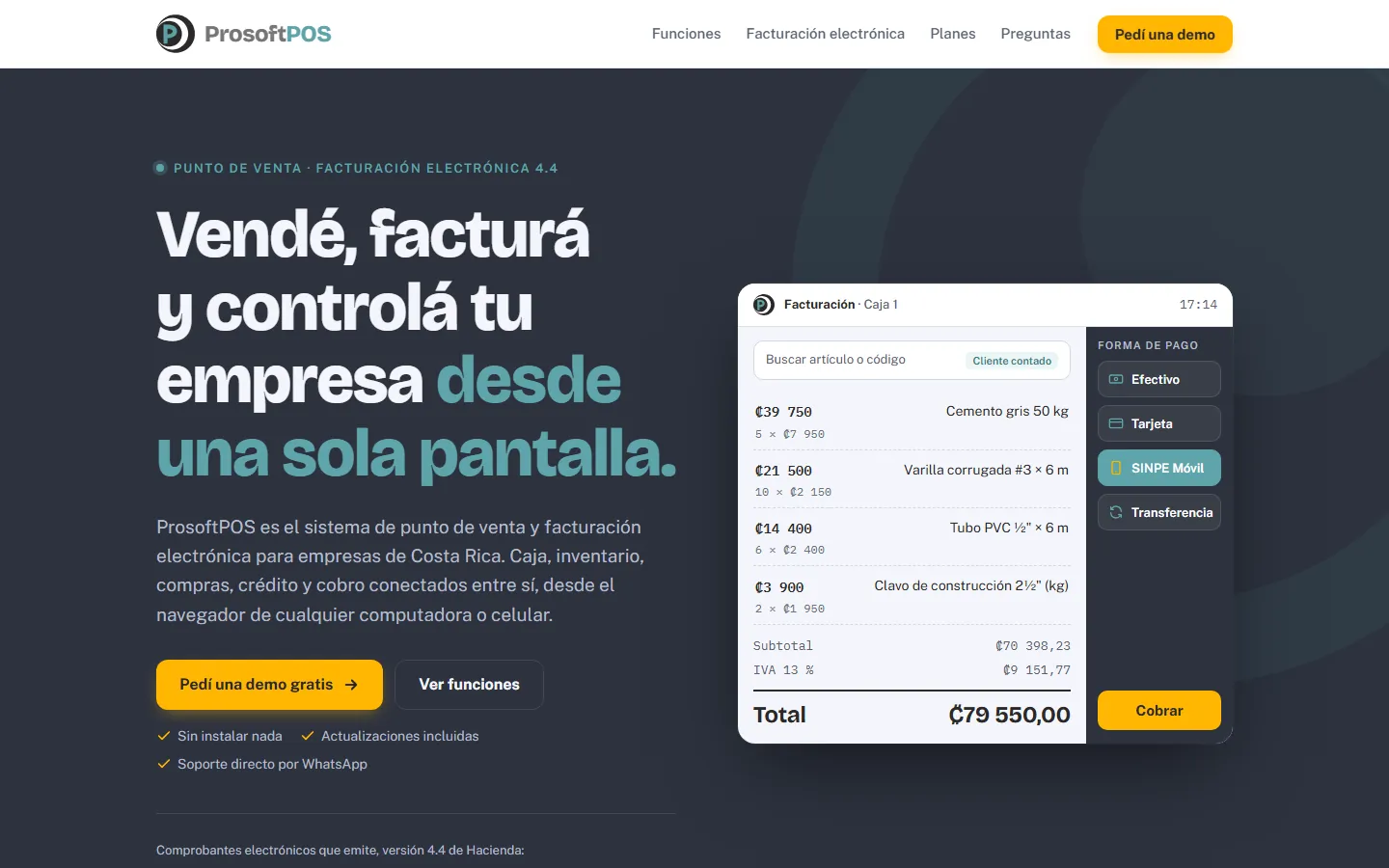 Portada del sitio de ProsoftPOS
